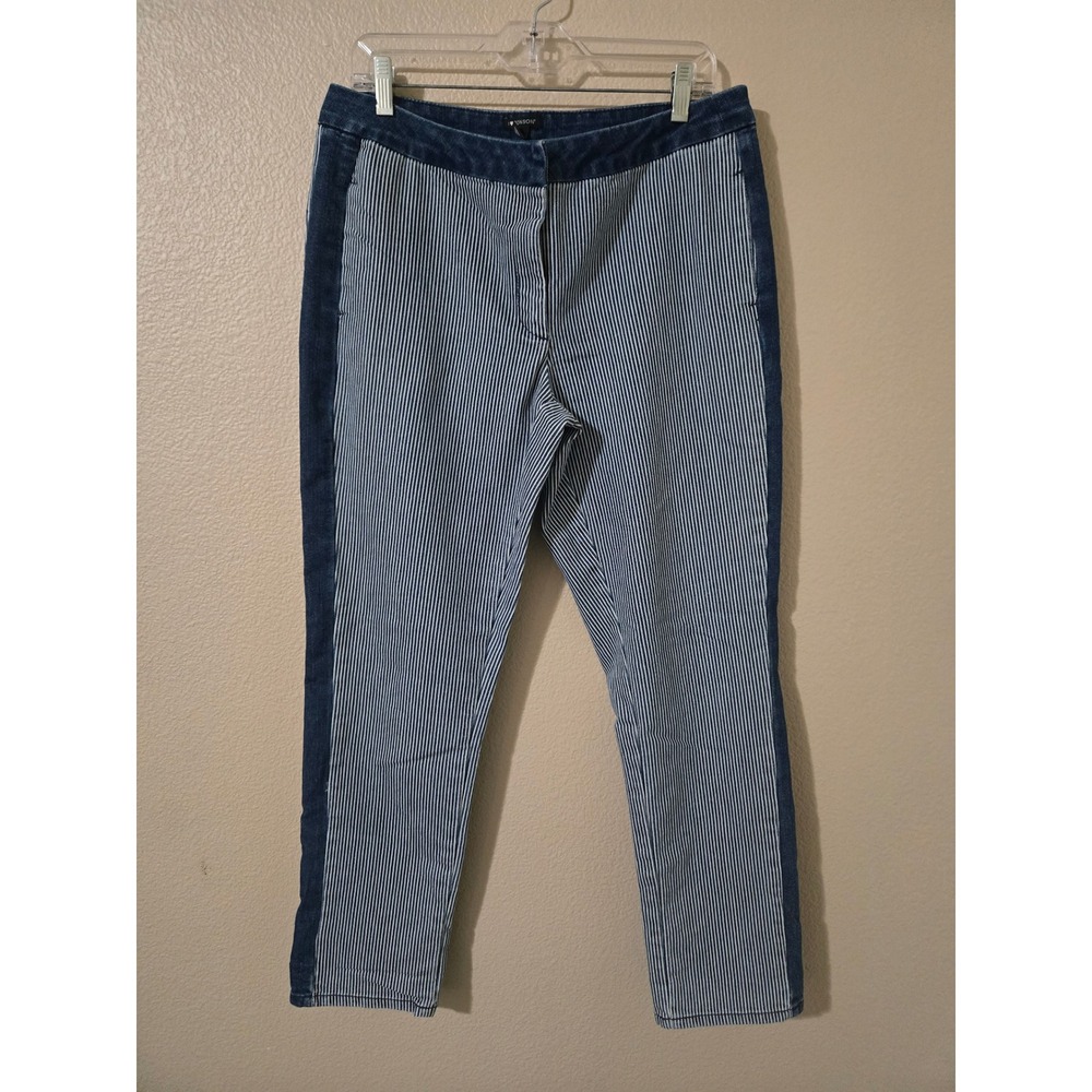 I Heart Ronson Striped Denim Pants Blue White Side Stripe Trousers Womens 12